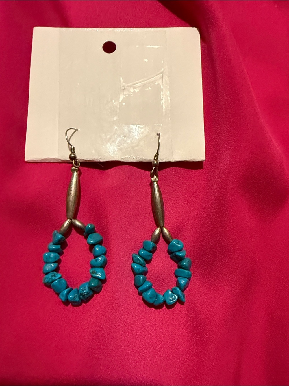 Turquoise Chip Teardrop Earrings with Sterling Silver Accents